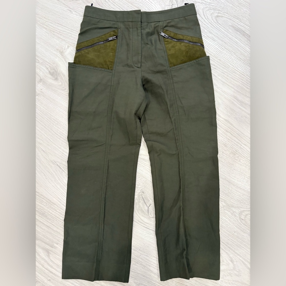 Stella McCartney Equestrian Olive Green Cargo Pants with Suede accents.